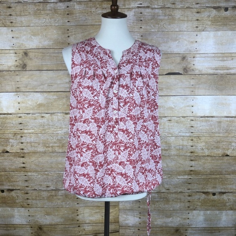 Loft Red/White Paisley Print Sleeveless‎ BlouseSz M
